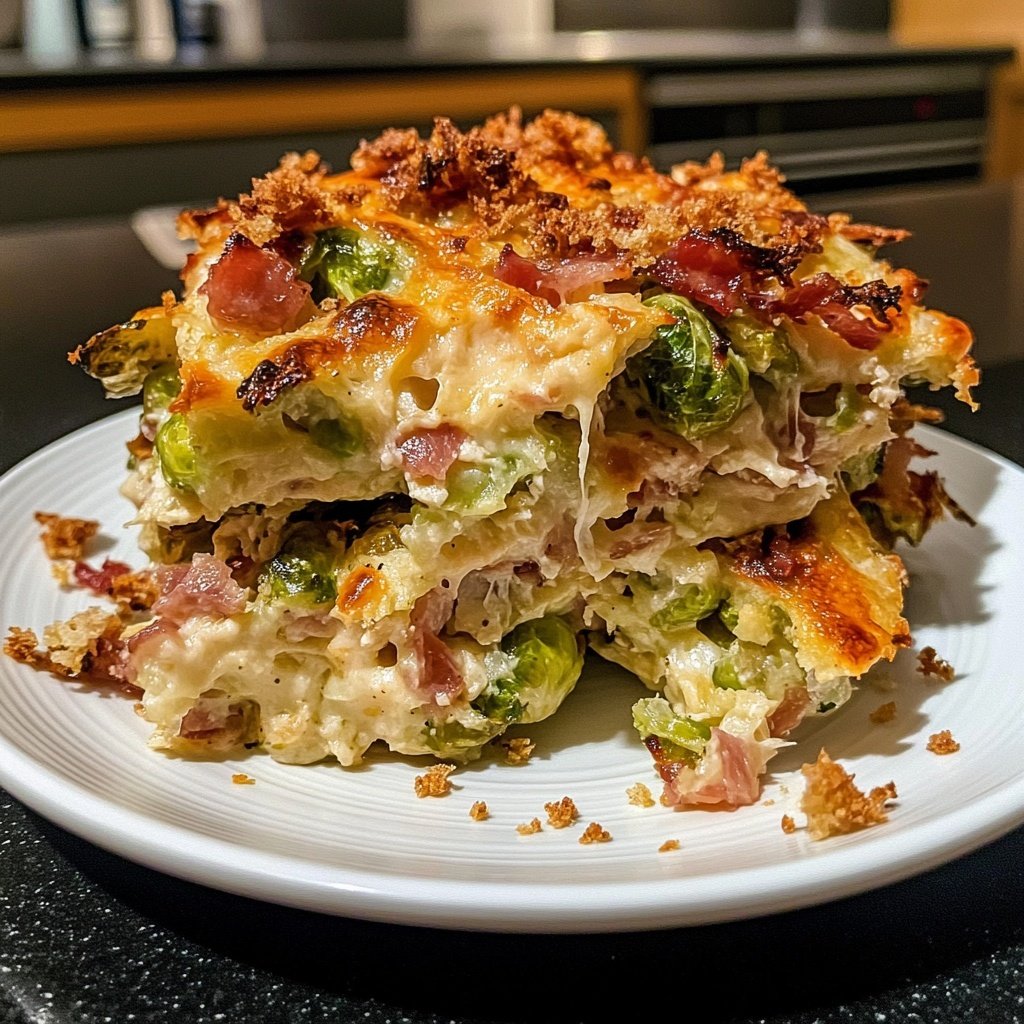 Rosenkohlauflauf mit Speck