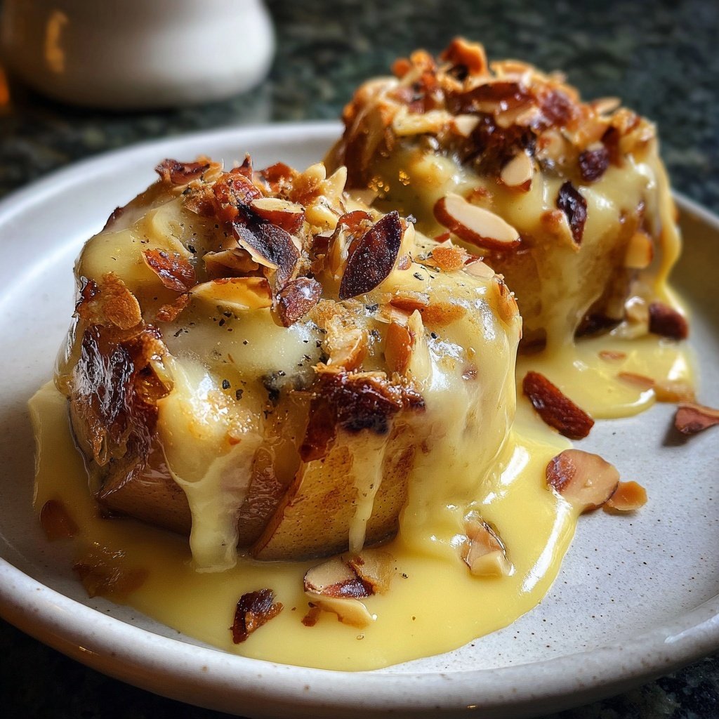 Bratapfel-Raclette mit Zimt, Vanillesoße und Mandeln​