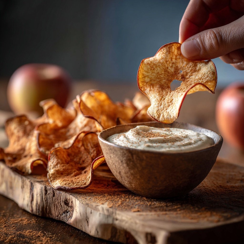 Knusprige Apfelchips mit Dip