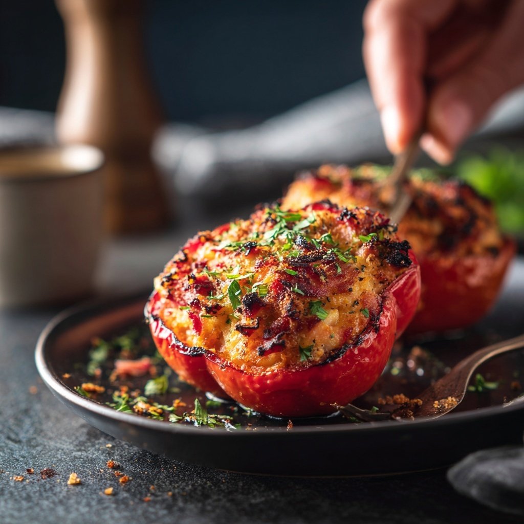 Paprika mit Schinken Proteinfüllung