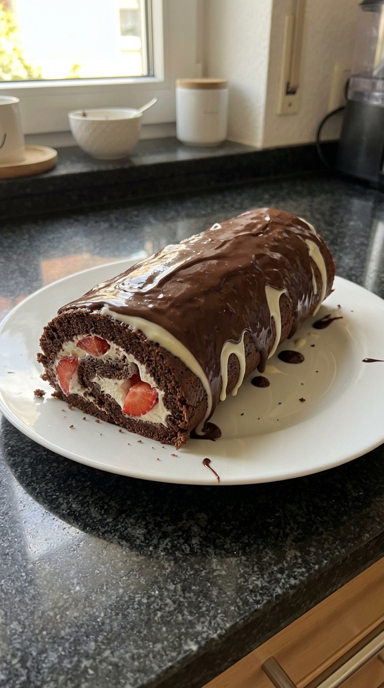 Dunkle Schoko Erdbeer Biskuitrolle​