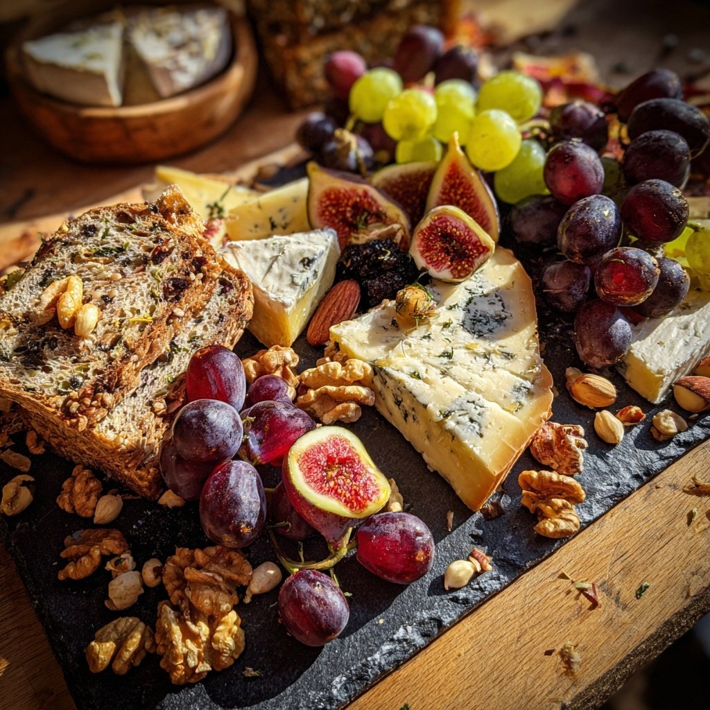 Grazing Board mit Käse und Früchten