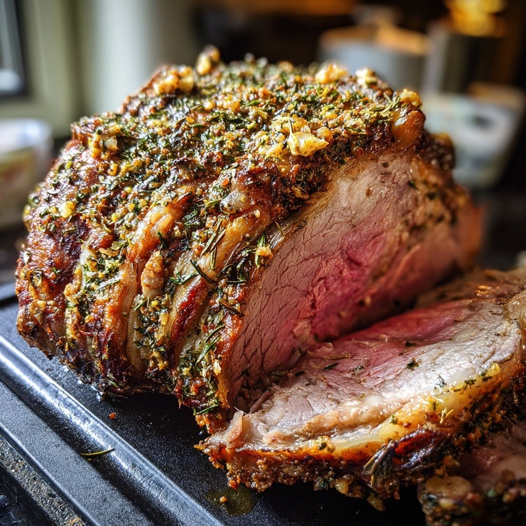 Prime Rib mit Knoblauch Kräuter Kruste