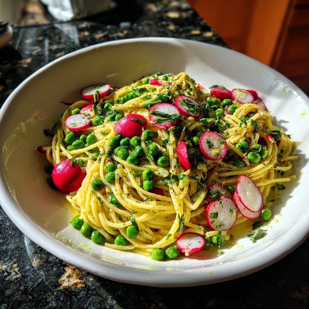 Radieschen und Erbsen Pasta Mischungen