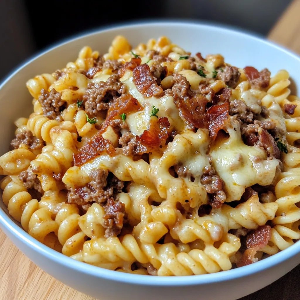 Pasta med cheeseburgare och bacon: Ett underbart ultimat recept