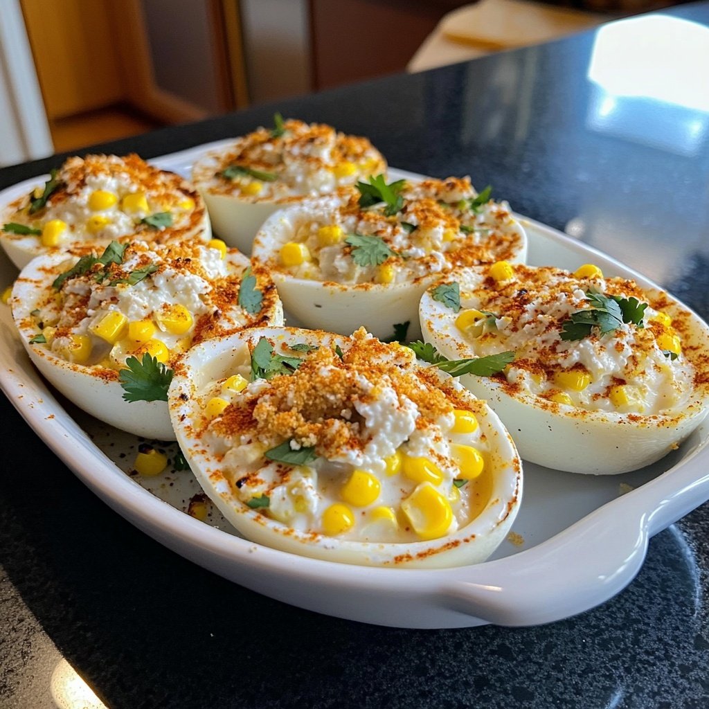 Mexikanischer Straßenmais gefüllte Eier