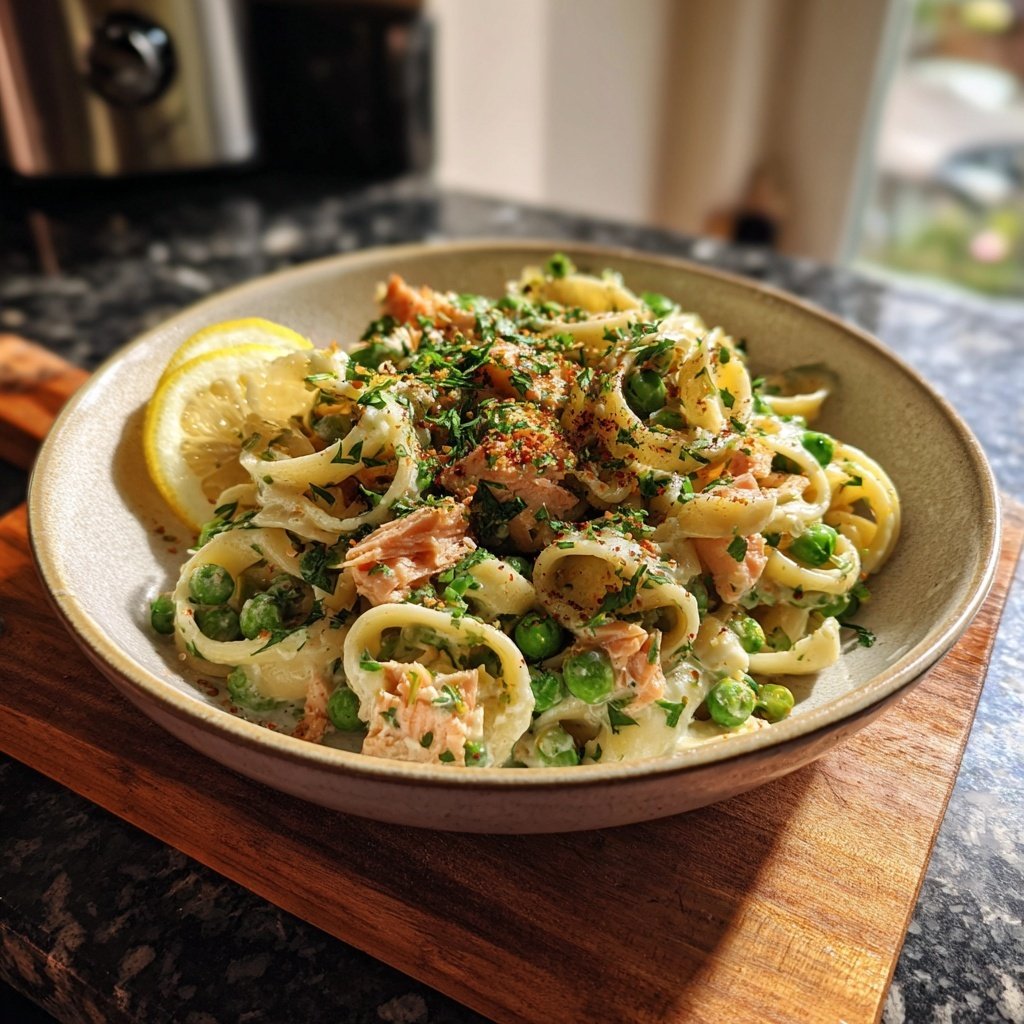 Lachs und Erbsen Pasta Mischung