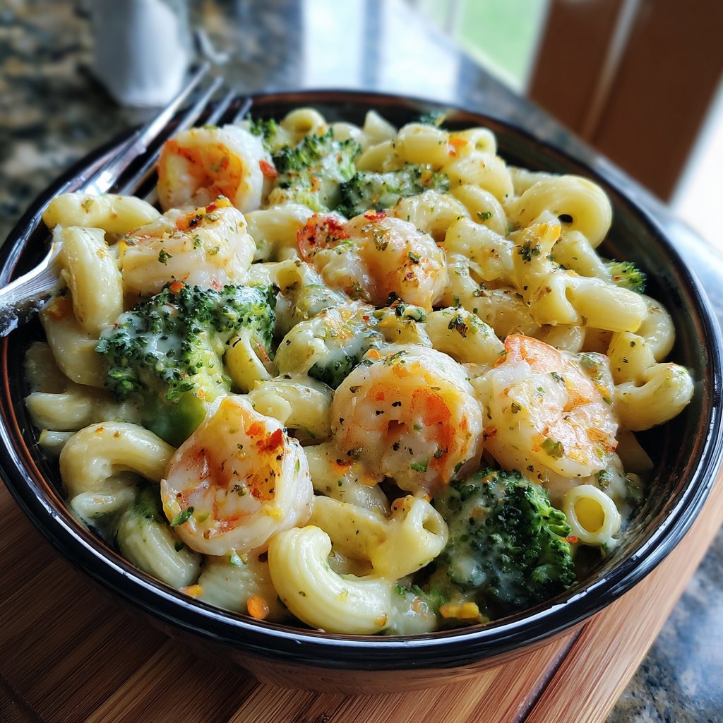 Broccoli Cheddar Shrimp Pasta
