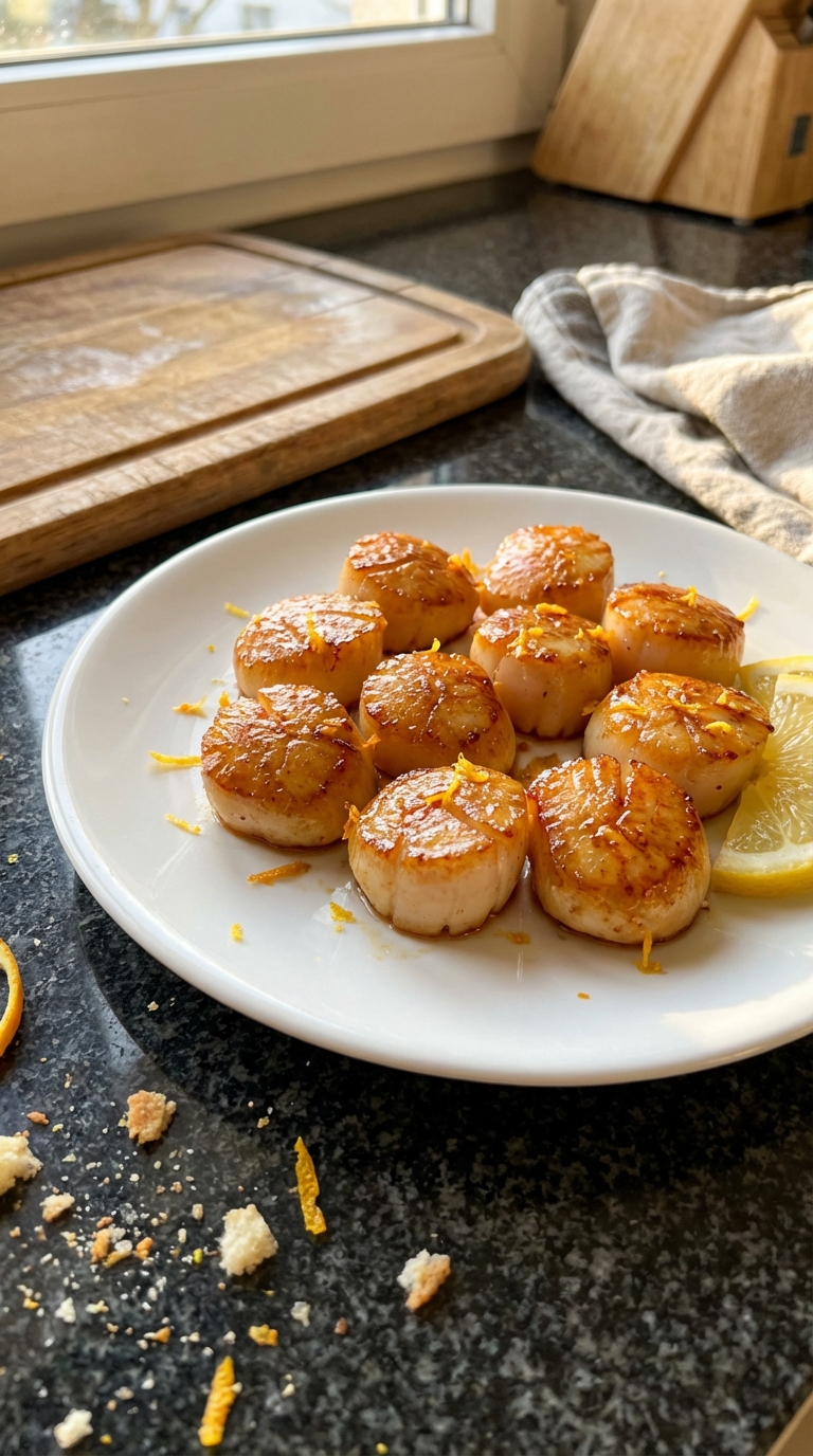 Karamellisierte Jakobsmuscheln mit Zitrus​