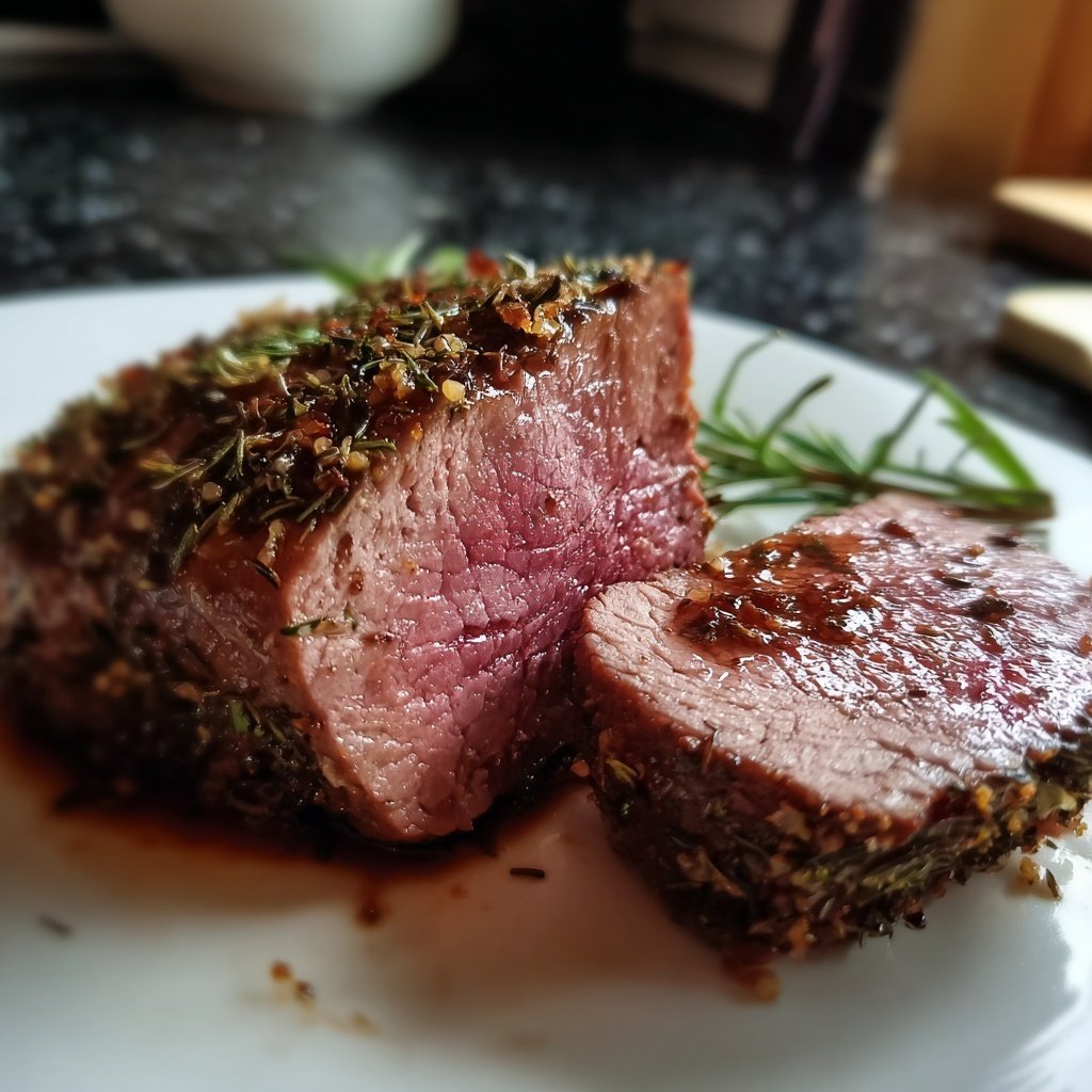 Rinderfilet mit Kräuterkruste und Rotwein-Specksauce