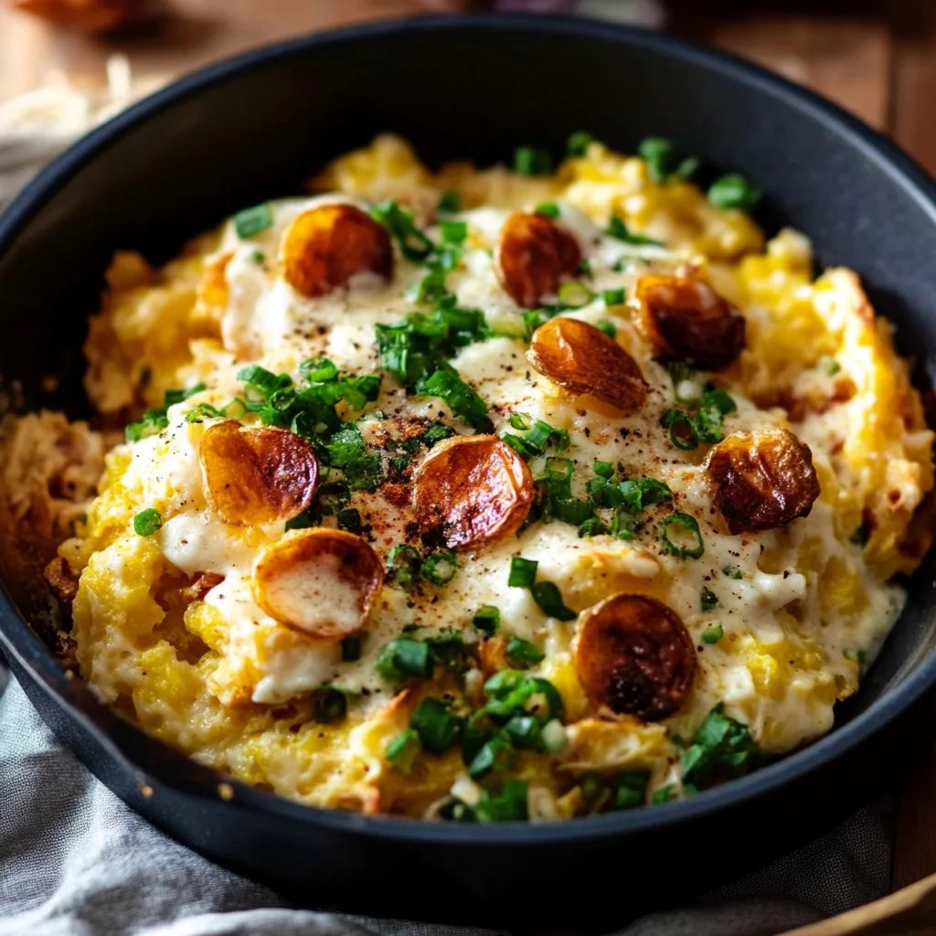 Rosenkohl-Hack-Auflauf auf Kartoffelpüree