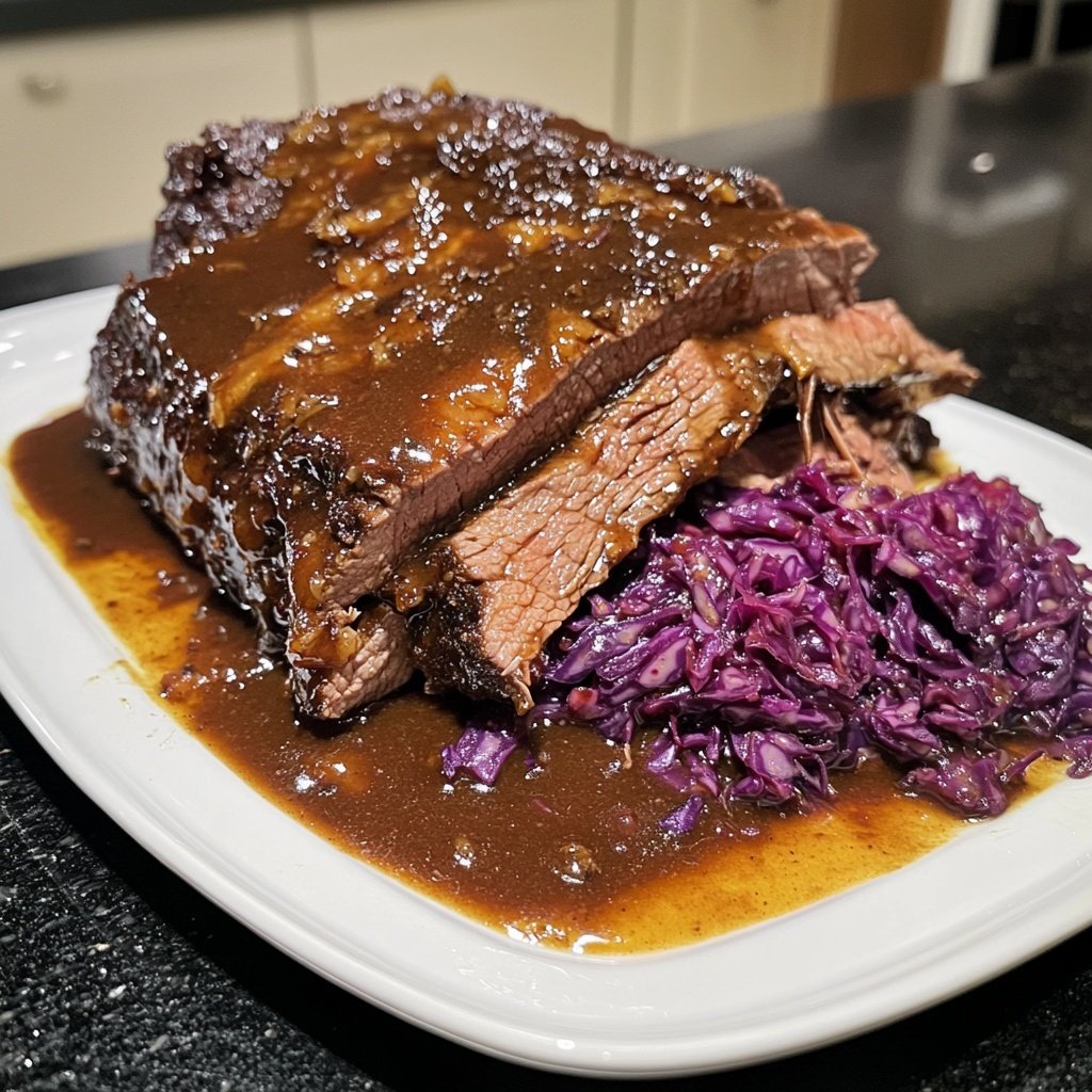 Deftiger Hausmannskost-Rinderbraten mit Rotkohl